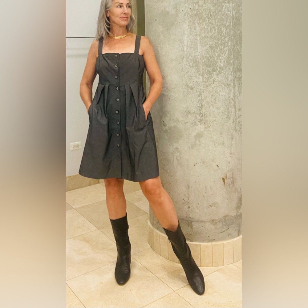 Theory Kantarai Gray Button-Front Dress-10 femme pockets